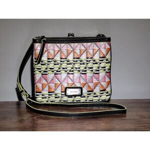 Nine West Jaya Colorful Woven Geometric Shapes Vegan Leather Crossbody Bag‎